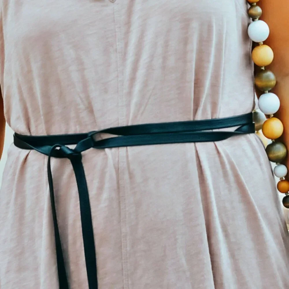 NWT B-Low The Belt Leather Gatsby Long Black Fringe Tassel Boho Waist Cinch Wrap